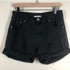 One Teaspoon Black Distressed Jean Shorts